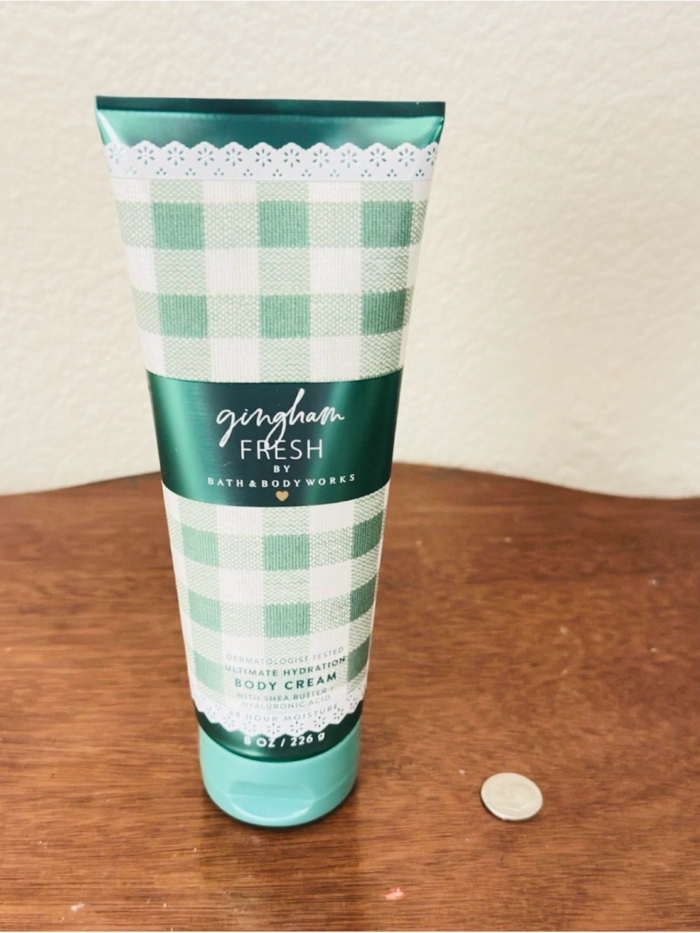 Bath & Body Works Gingham Fresh Body Cream - Mint Green and White